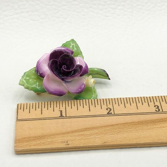 Cara China Porcelain Flower Brooch Purple Rose Staffordshire England Floral Pin - Picture 7 of 9
